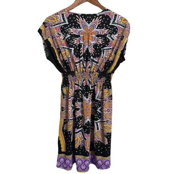 She's Cool Womens Black Purple Y2K  Paisley Smocked Vneck Mini Dress Medium - Picture 7 of 7